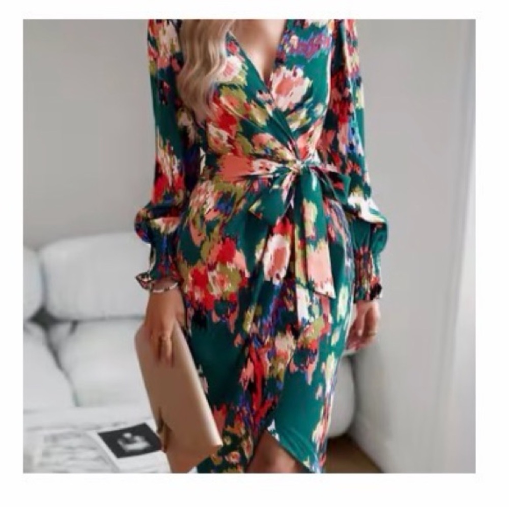 Faux Wrap Dress in Multicolor